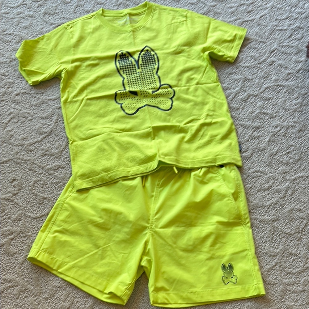 Bright Yellow Graphic T-Shirt and Swim Shorts Set